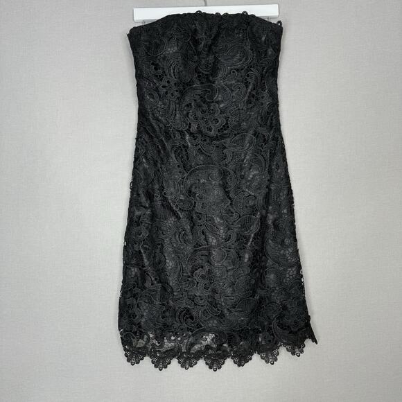 Serena London Dress Womens 6 Black Floral Lace Strapless Cocktail Evening Formal - Picture 2 of 12